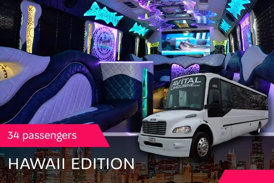 34 PASS. PARTY BUS “HAWAII EDITION” FEATURES